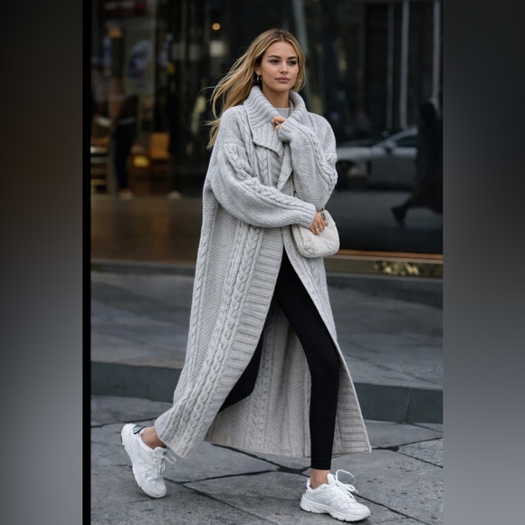 Sweaters - 47. Silver grey OVERSIZED Gray Cardigan Chunky Long Duster fuzzy